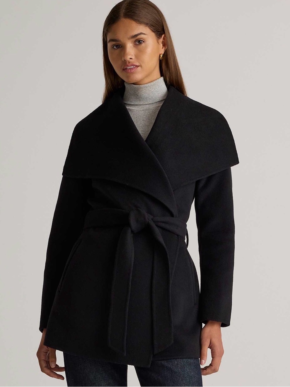 Quince Merino 100% Wool Wrap Coat Black S NWT Quiet Luxury Draped Collar